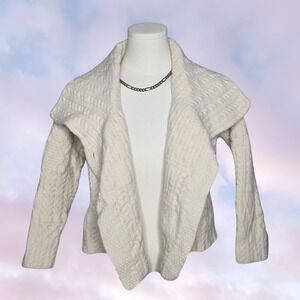 The Irish Store Cream 100% Merino Wool Cable Knit Cropped Open Cardigan Sz Small